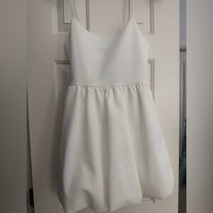 PrettyLittleThing White Strappy Scuba Puffball Dress